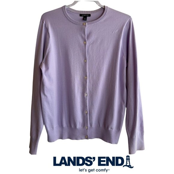 Lands’ End Women's Fine Gauge Cotton Cardigan Plus Size L/14/16 Lilac Purple - Picture 1 of 6